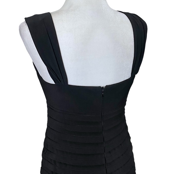 Black Mermaid Jersey Pleated Long Gown Maxi Glam Formal Slit Goth Vampy Dress - Picture 7 of 8